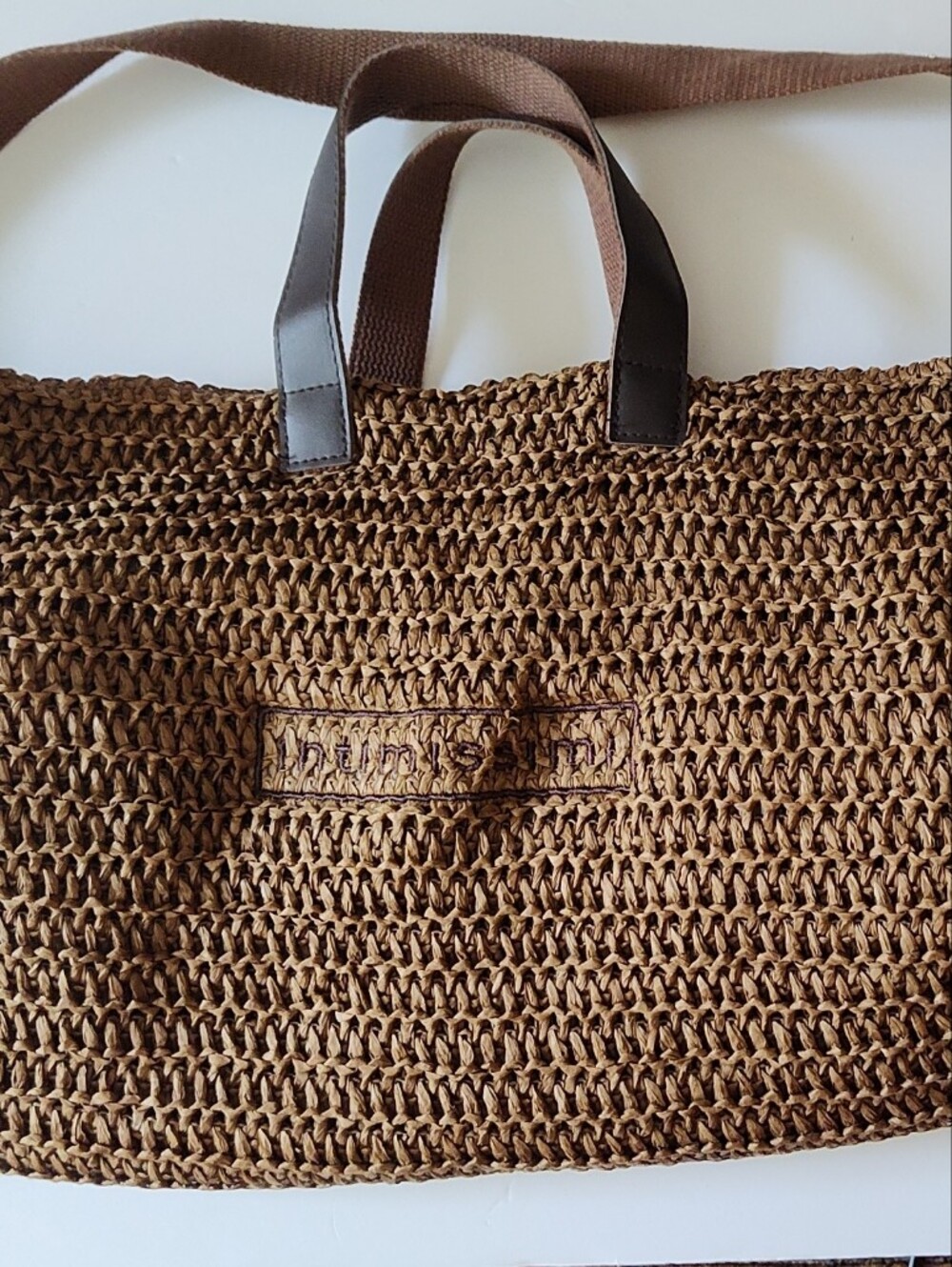 INTIMISSIMI Brown Raffia Woven Large Beach Tote Bag Adjustable Strap
